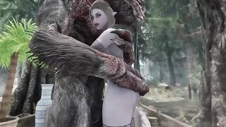 Dark Elf gets her pussy railed by a big troll cock