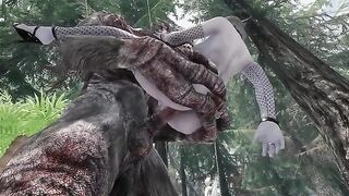 Dark Elf gets her pussy railed by a big troll cock