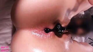 Haley’s ass is a holey heaven, taking anal beads and plug