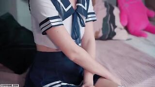 A kawaii schoolgirl got creampied and received a facial