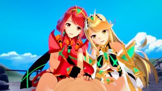Pyra fucks with the hot Mythra in a steamy 3D scene