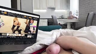 A girl caught a guy jerking off and offered to help with her mouth