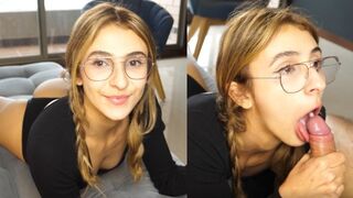 The pretty baby got a huge dick in her throat and received a warm throat pie