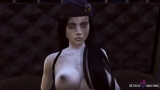 Ada Wong captured by a zombie police girl and intensely fucked in this animated scene