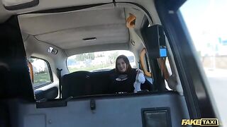 A hot girl in fishnets gets fucked by a big cock in a Fake Taxi ride