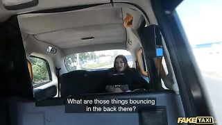 A hot girl in fishnets gets fucked by a big cock in a Fake Taxi ride