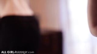 A masseuse gives an oily massage to her client’s pussy
