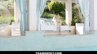 Skinny yoga girl Lola Fae gets fucked by her mom’s boyfriend by the pool