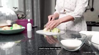Luxury Girl prepares American pie in the kitchen, showcasing her stunning 36D curves and signature blonde hair in a steamy homemade scene that perfectly captures her penchant for intimate, close-up action