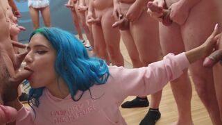 Min Galilea swallows 64 huge cumshots in a mouthful bukkake scene