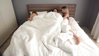 Girl seduced by her stepmom and her boyfriend to join a threesome sex