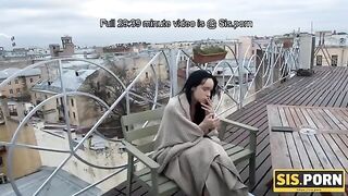 A sexy girl gets rid of smoke by means of a cock