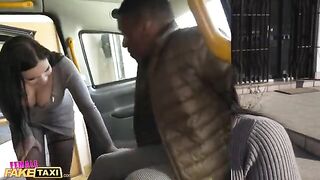 The fake taxi driver Sofia Lee with huge natural boobs gets her pussy railed by a black dude