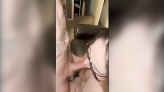 The wife fucks a tattooed guy while her husband is working