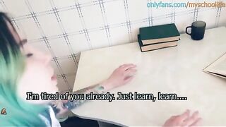 A schoolgirl was fucked by a teacher in her ass during a roleplay scene