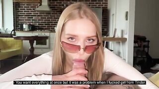 Girl with glasses is a slut, she loves to suck cock and get messy