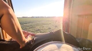Fucking in the open air in a camper on the highway with the door open