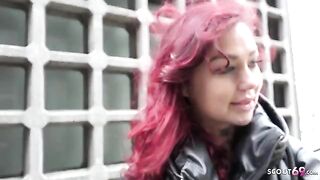German college girl Ria Red gets fucked by street casting agent