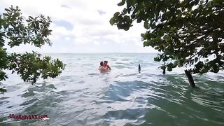 A beautiful babe has amazing sex right in the blue lagoon, embodying the sensual and glamorous vibe that Babes is known for with their focus on natural beauty and erotic outdoor scenes