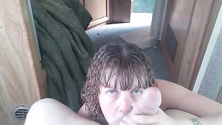 Gentle Lavender Joy gets a huge cock in her mouth and pussy