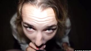 Mona Blue is a cute girl who swallows the guy's dick after doggy style sex on the public playground