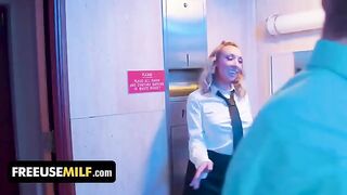 The hot attendant in the bathroom gives special service to customers