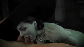 The hot Lady Dimitrescu sucking cock in an animated Overwatch scene