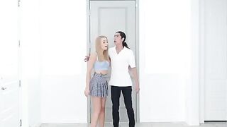 Skinny blonde Madison Summers fucked in the kitchen with passion