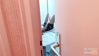 I spy on my stepsister while she masturbates, then I offered her my cock and she accepted!