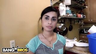 A horny housekeeper, Eva Saldana, gets her tight pussy railed by a massive cock