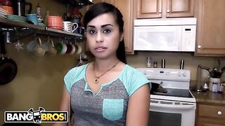 A horny housekeeper, Eva Saldana, gets her tight pussy railed by a massive cock