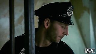 Hardcore threesome with Rosella Visconti and Kathia Nobili in a police station