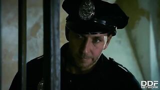 Hardcore threesome with Rosella Visconti and Kathia Nobili in a police station