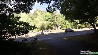Kezia Slater teaches how to squirt on the city sidewalk in the park