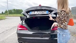 An Italian girl buys a used car and fucks the seller in the car. Hot babe!