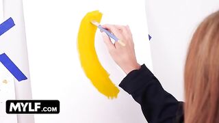 Artistic MILF with big tits fucks her nude painting male model hard