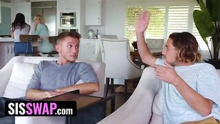 The guys pretended to be stepsisters' boyfriends and fucked them hard in a steamy swap