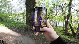A guy made a blowjob with girl in the public place outdoors