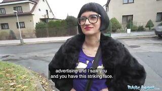 Candy Scott, a French beauty with striking glasses, gets fucked outdoors for cash