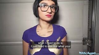 Candy Scott, a French beauty with striking glasses, gets fucked outdoors for cash