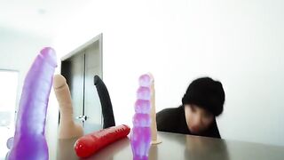 Fucking my ass and pussy with neighbor’s dildos for squirt