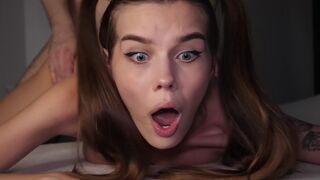 Petite teen gets her asshole gapped by a massive cock in intense anal action