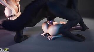 A couple of appetizing girls are fucking with a werewolf