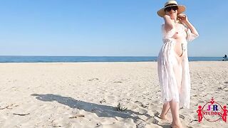 First time posing nude and fucking on a public beach for the exclusive hd