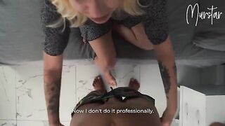 The pretty lady has sex with a employee of the cleaning company