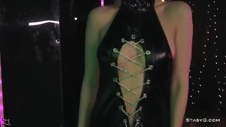Skinny teen AngelQ stripping on a stage in HD