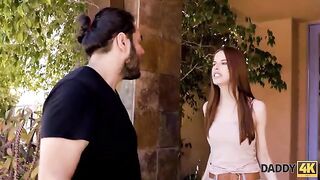 A slim ginger girl calmed down after a quarrel with her boyfriend