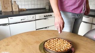 Hot stepmom with big ass fucks her stepson and a sex doll in the kitchen