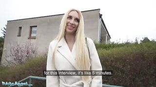 Tattooed blonde MILF poses for cash in a steamy Public Agent scene