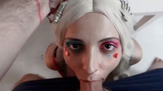 Crazy Harley Quinn getting her pussy railed with a massive toy